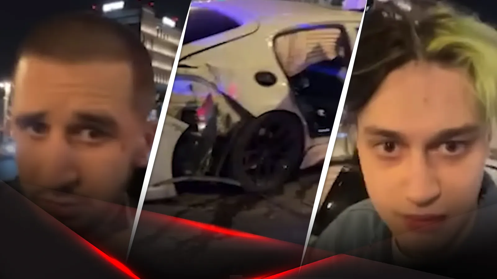 Стример Некоглай и и боец ММА Асхаб Магомедов на фоне разбитого Porsche