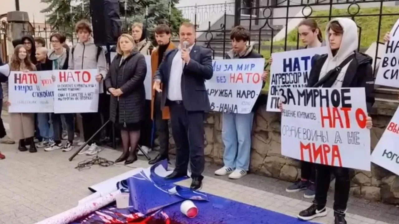 Молдавский парламентарий разорвал флаг НАТО на митинге