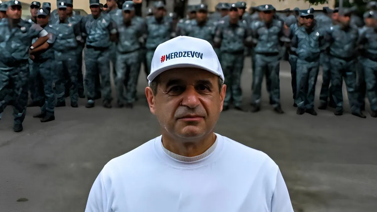 Участник акции в Ереване в поддержку арестованного владельца компании «Ташир Групп» Самвела Карапетяна. Демонстрация проходит под хэштегом #merdzevov («по-нашему»)