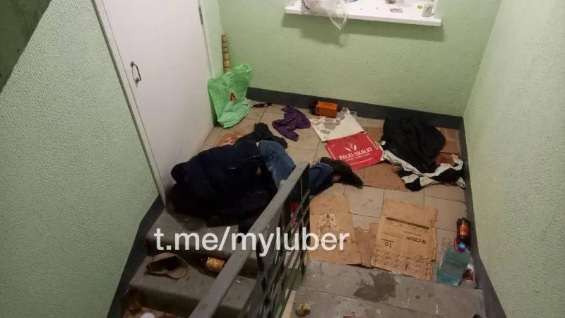 Бездомные оккупировали подъезд жилого дома в Люберцах