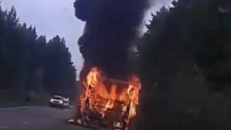 Пассажирский автобус сгорел на трассе под Серпуховом