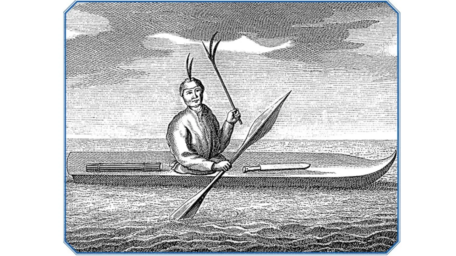 Алеут в лодке, гравюра 1755 года