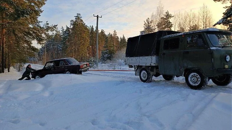 Лесничие вытянули машину из снежного плена в Луховицах