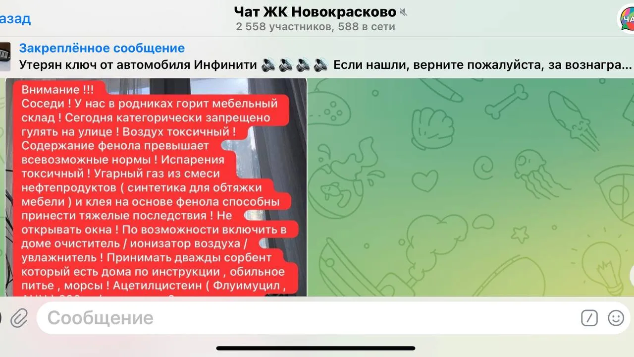 скрин чата телеграм-канала ЖК Новокрасково