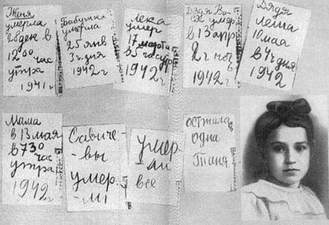 Страницы дневника и фотография Тани Савичевой