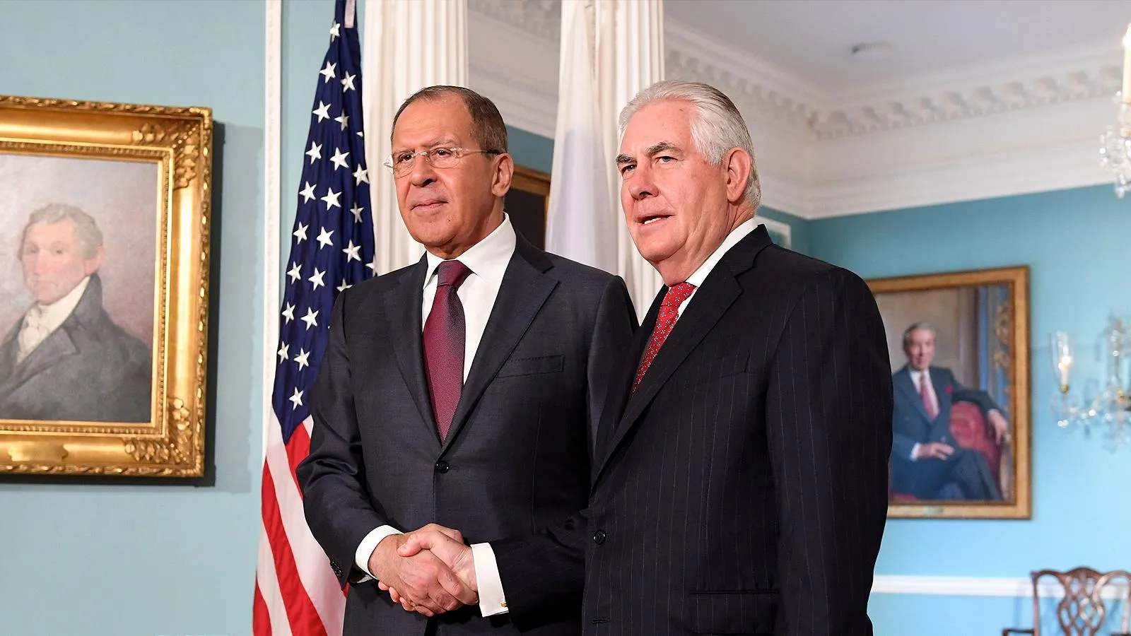 Госсекретарь США Рекс Тиллерсон и министр иностранных дел России Сергей Лавров, Вашингтон, 10 мая 2017 года. Glen Johnson