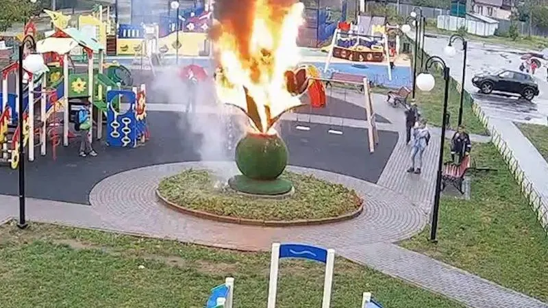 В интернете появилось видео поджога гигантской вазы с тюльпанами в Люберцах