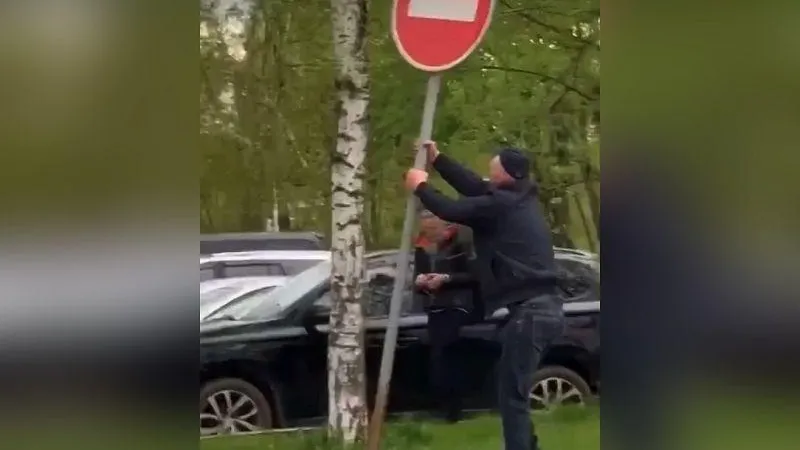 Житель Солнечногорска попытался вырвать из земли дорожный знак