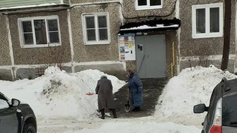 Егорьевские бабушки вышли с лопатами на уборку снега в помощь коммунальщикам