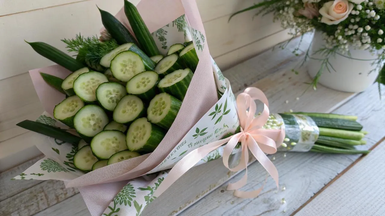 «Это уже полный люкс»: россияне начали дарить букеты из огурцов