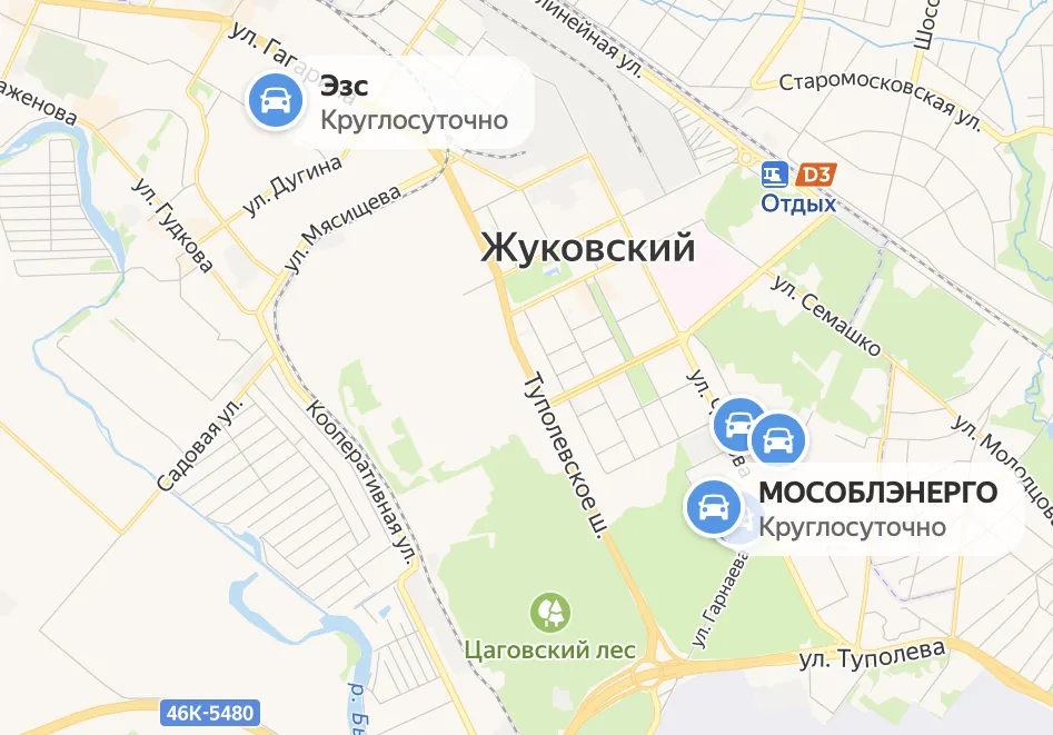 Расположение ЭЗС в Жуковском