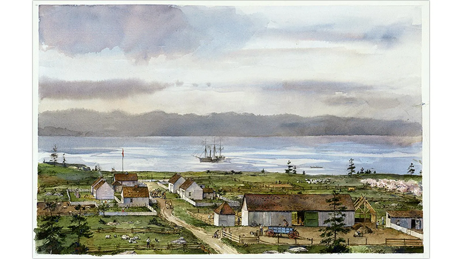 Вид на острове Сан-Хуан во время «Свиной войны», акварель