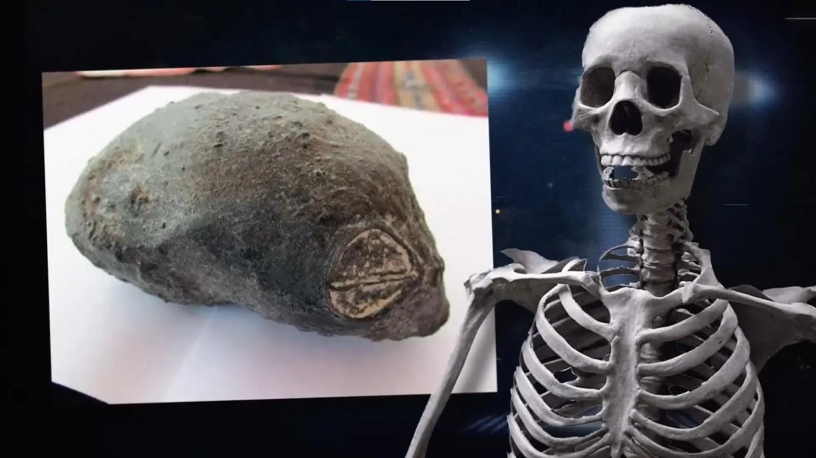 Стоп-кадр из видео @ tophype/Череп «перуанской» мумии надолго озадачил ученых: величина глазниц и форма не совпадает ни с одним из земных обитателей