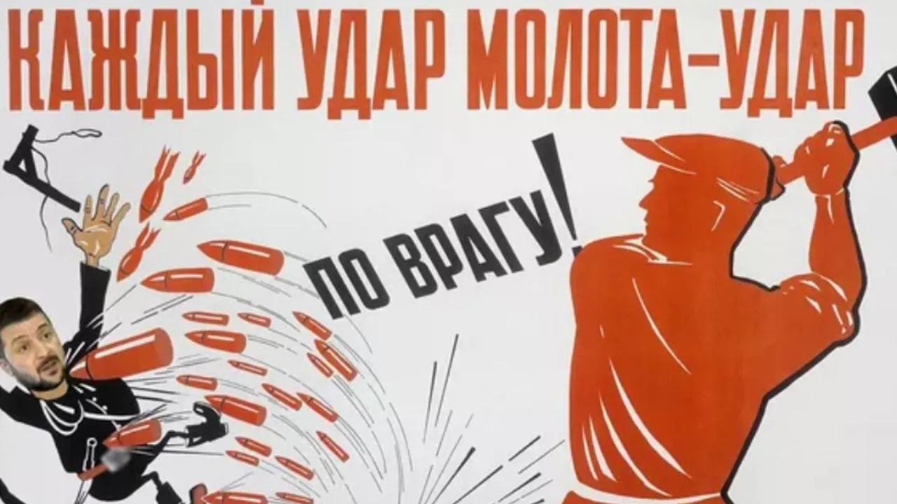 Медведев поздравил сограждан с праздником труда плакатом с Зеленским