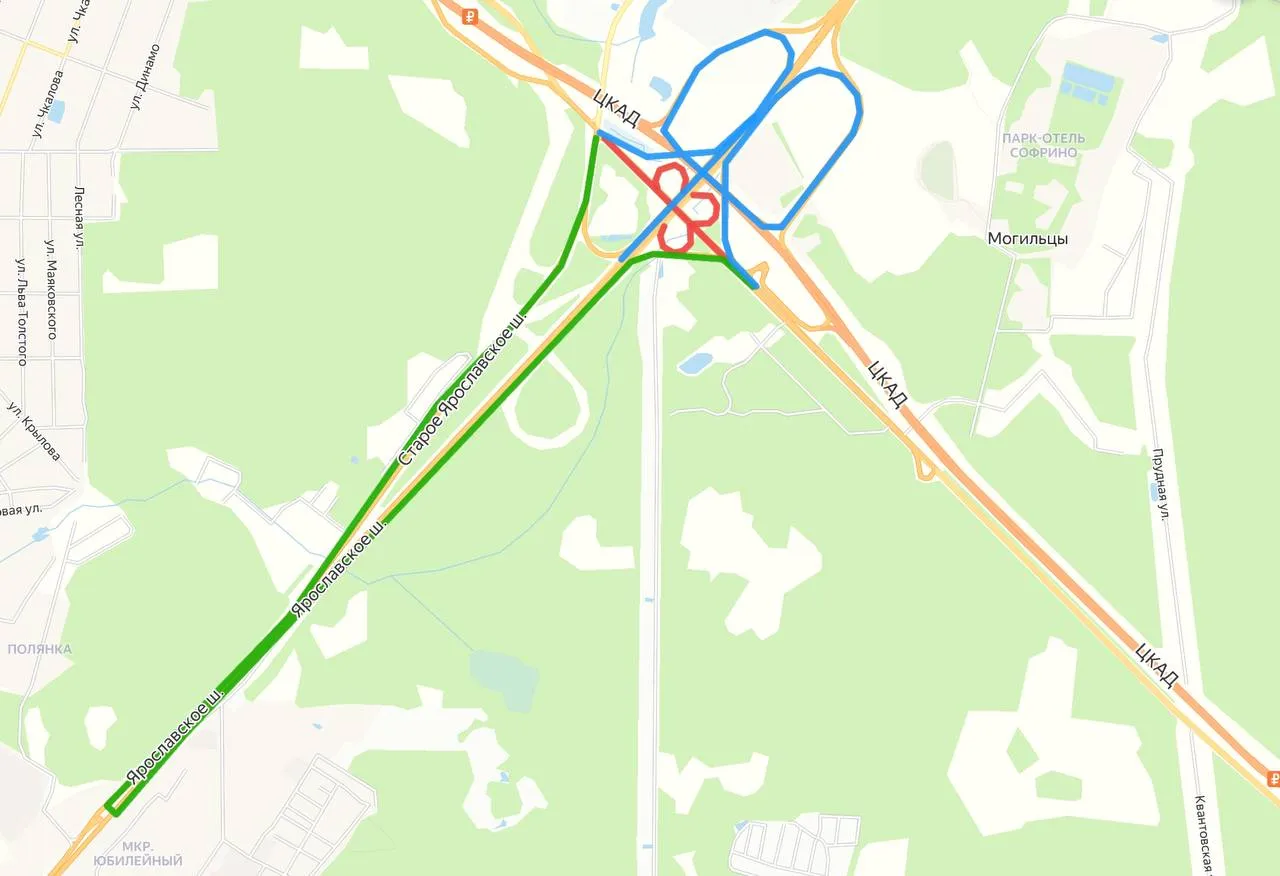 Фото: схема движения на путепроводе, соединяющем федеральные трассы М-8 и А-107