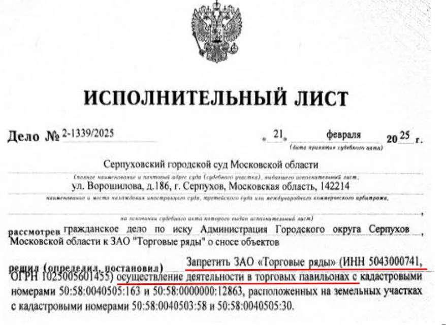 Фото: скрин решения Серпуховского городского суда