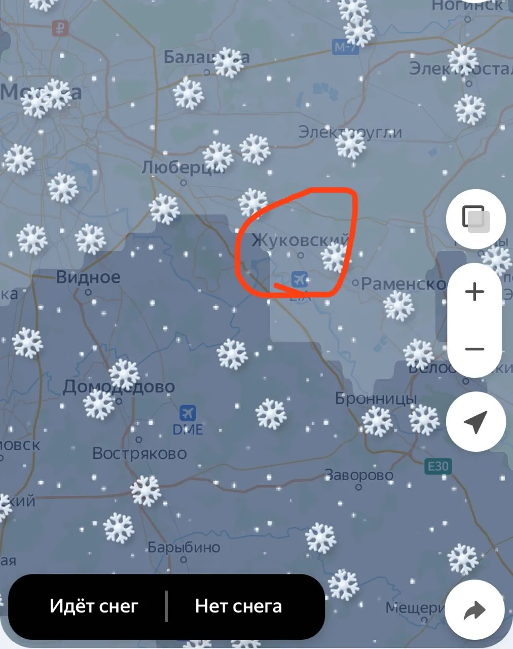 Карта осадков не обещает прекращение снегопада