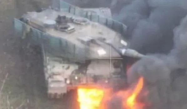 Горящий танк "Леопард" (Telegram-канал "Донбасс решает")