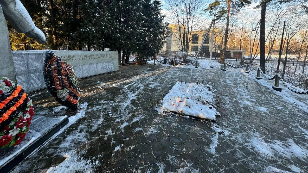 В Пушкино произвели уборку территории у Памятника воинам в микрорайоне Мамонтовка