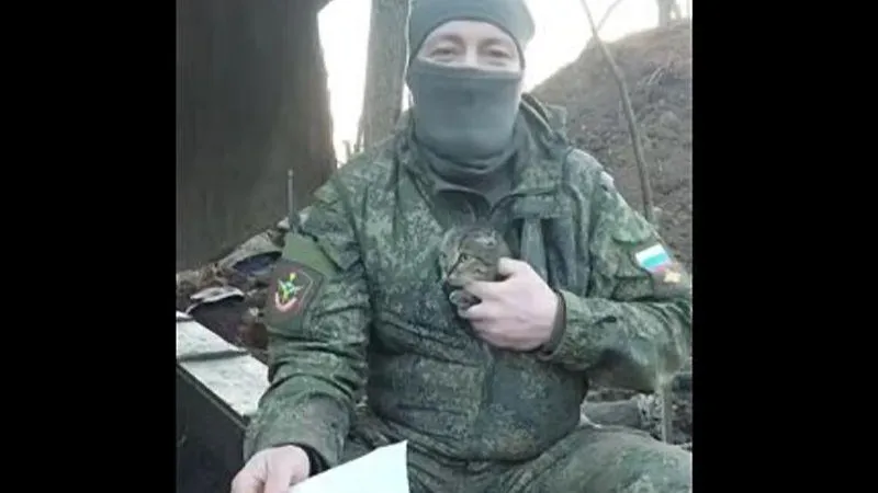 Боец СВО вместе с кошкой Марусей ответил на письмо российской школьницы. Видео