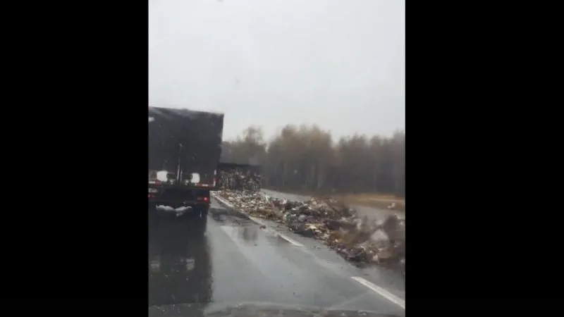 Несколько тонн мусора рассыпалось на дороге М7 «Волга»