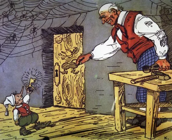 Репродукция иллюстрации художника Аминадава Моисеевича Каневского к книге Алексея Толстого «Золотой ключик»