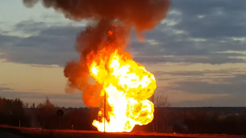 Двадцатиметровый столб огня вырвался при повреждении газопровода в Луховицах