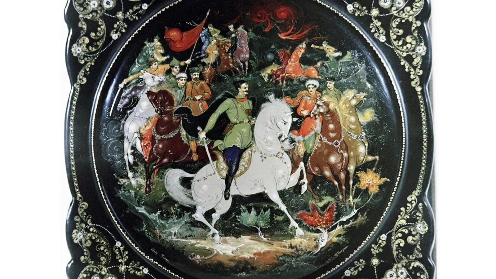 Крышка палехской шкатулки «Чапаев», 1957 год. Павел Балабанов