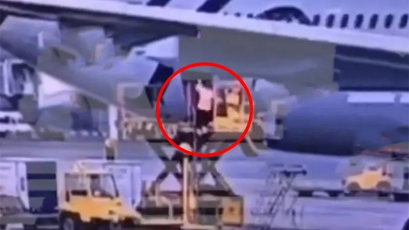 Появилось видео падения сотрудника Шереметьево с лестницы при погрузке багажа 