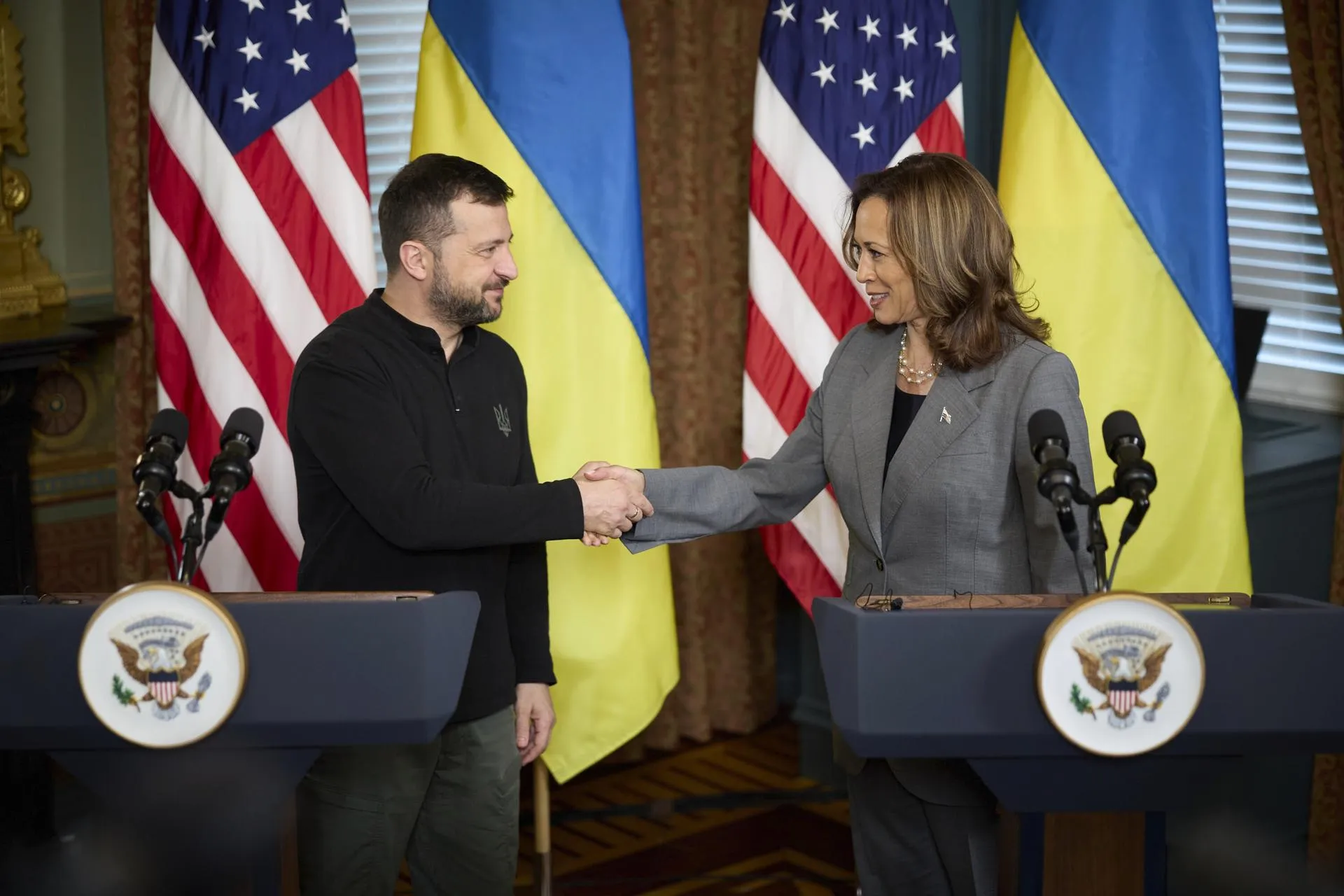 Владимир Зеленский и кандидат в президенты США Камала Харрис. Presidential Office of Ukraine/ThePresidentialOfficeUkraine