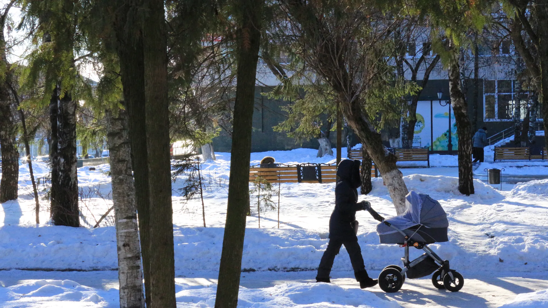 Женщина гуляет с коляской в Сергиевом Посаде