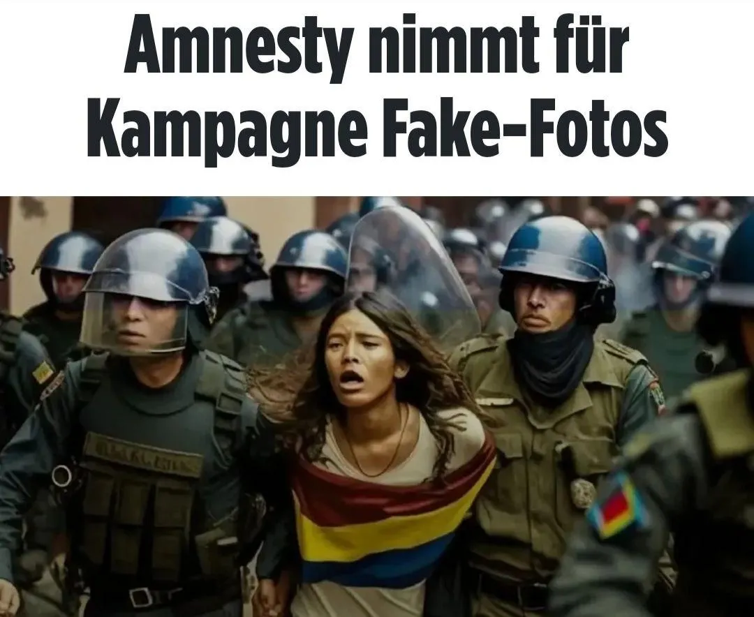 Amnesty International для иллюстрации жестокости полиции против протестующих в Колумбии использовала поддельное фото, созданное искусственным интеллектом