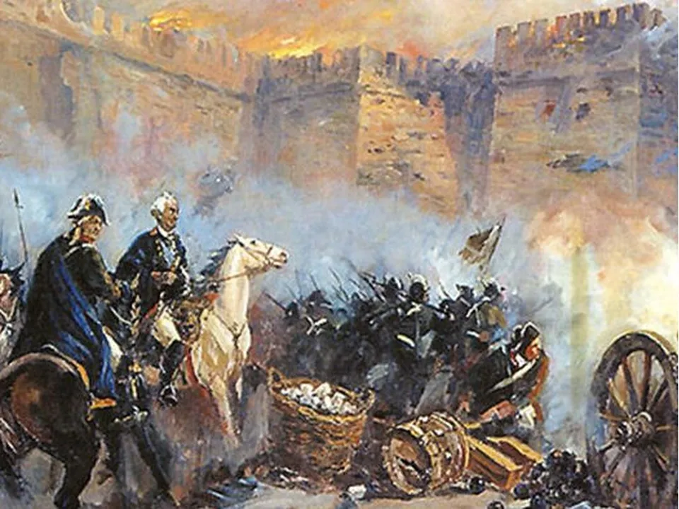 Фрагмент&nbsp;картины художника Ф.И. Усыпенко «Действия русской артиллерии во время штурма крепости Измаил в 1790 году». Фото: мемориальный музей А. В. Суворова
