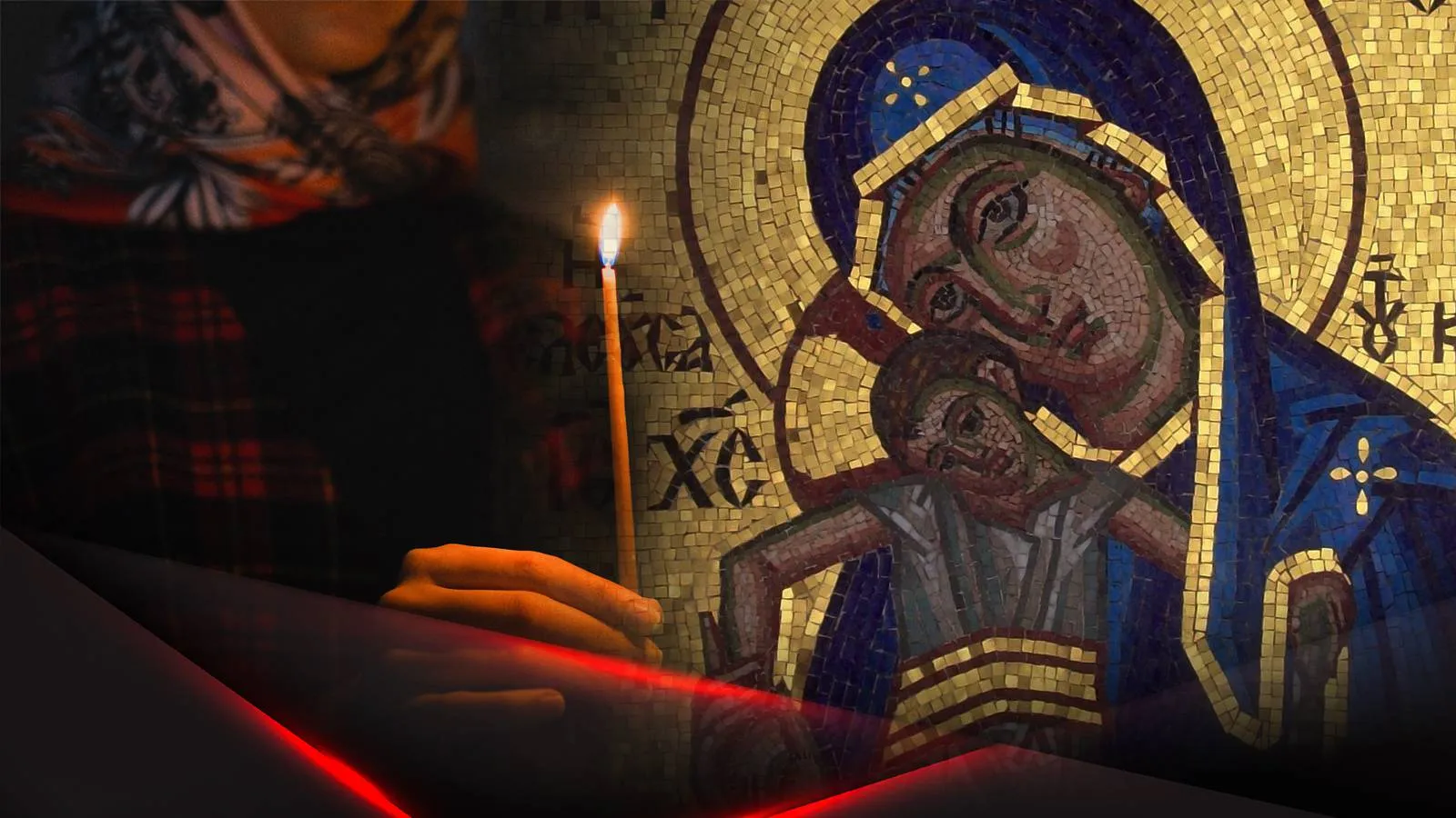 Свеча в храме и Киккская икона Божией Матери,