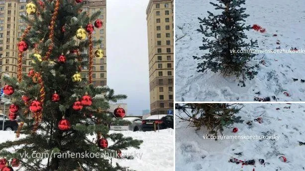 Вандалы побили все игрушки на елке, которую нарядили жители Раменского