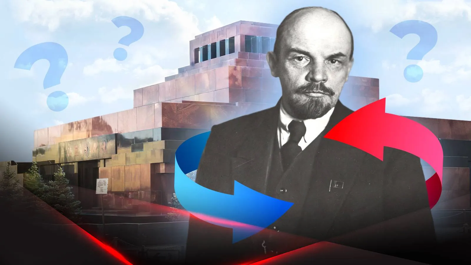Владимир Ленин на фоне своего Мавзолея на Красной площади