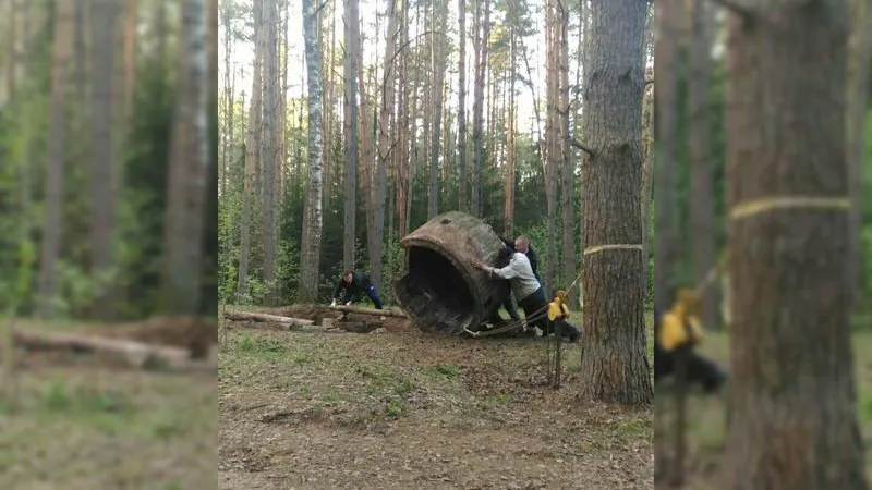 Активисты выкопали из земли военный дот времен ВОВ в Дубне