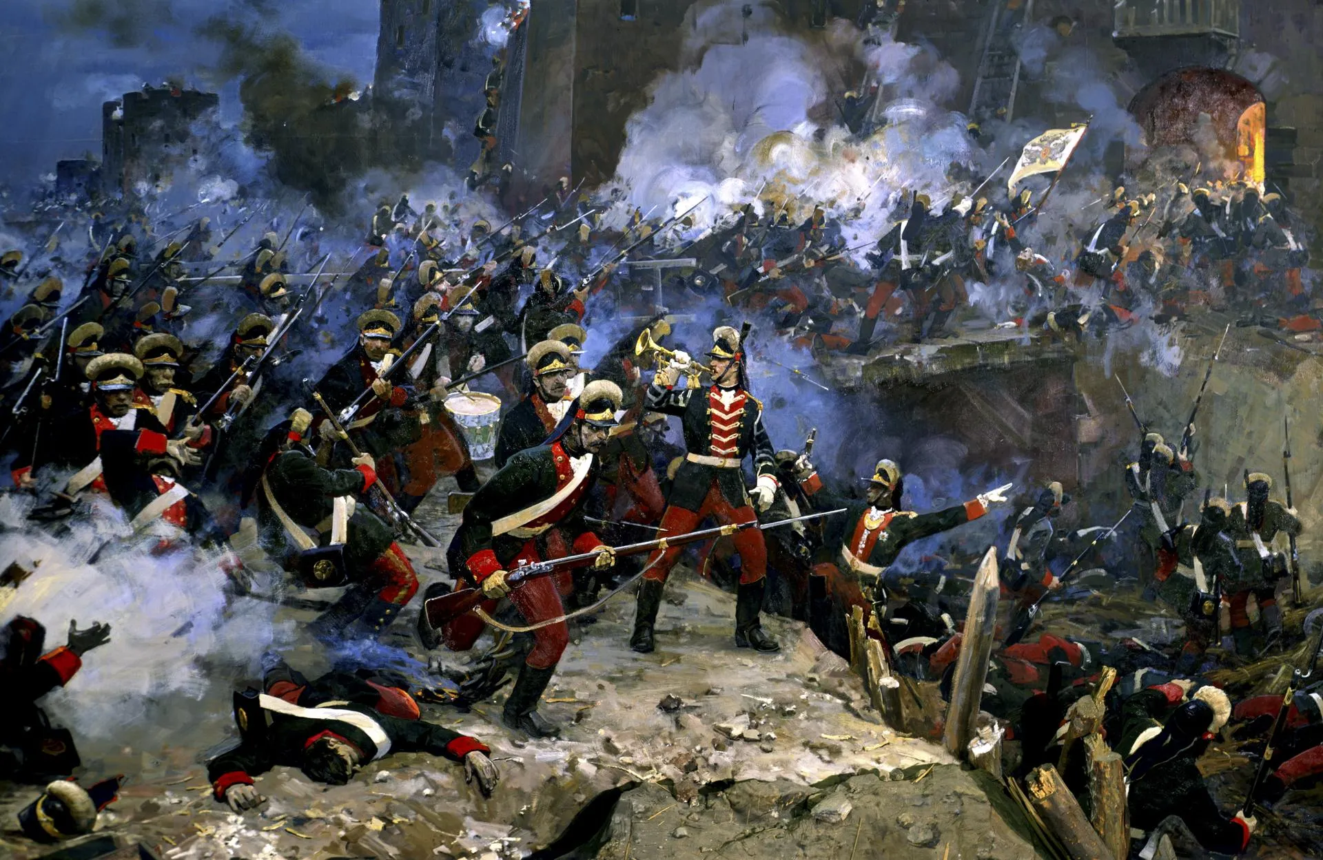 E. Danilevsky, V.Sibirsky, The Assault of fortress Ismail on December 11, 1790, fragment, left side of diorama, 1972, Suvorov Museum, Ismail.