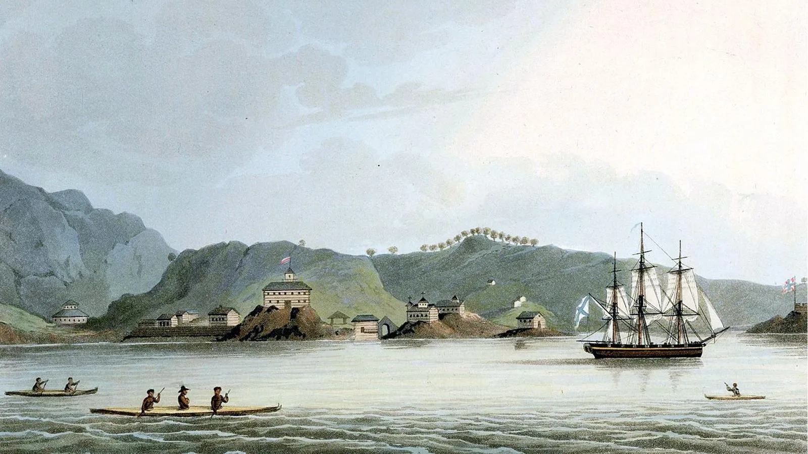 Русский корабль в гавани южного побережья Аляски, 1804 год
