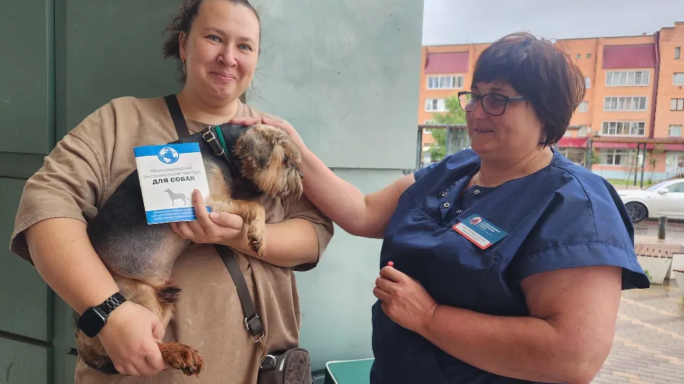 Жительница Фрязина Татьяна со своим питомцев на вакцинации. Фото: REGIONS/Наталья Дорошева