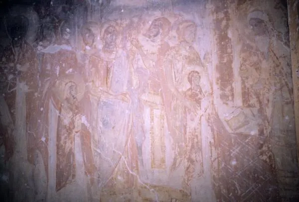 Снетогорский монастырь. Фреска «Введение во храм Пресвятой Девы Марии» в соборе Рождества Богородицы. 1313 год.