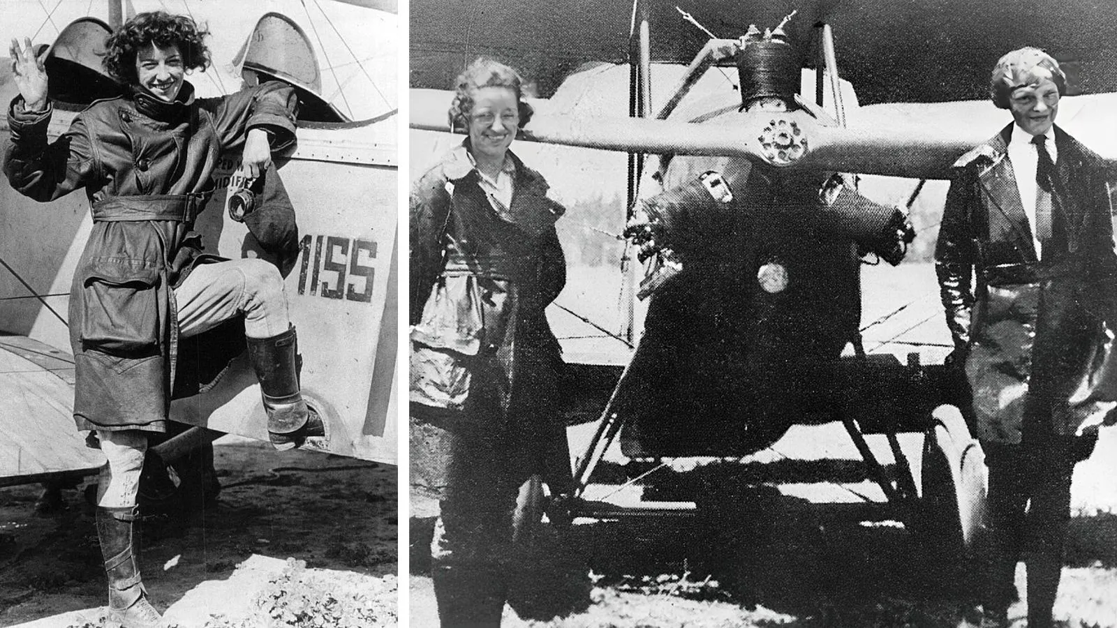 Нета Снук, 1921 год; Нета Снук и Амелия Эрхарт возле американского двухместного одномоторного биплана Kinner Airster, 1921 год