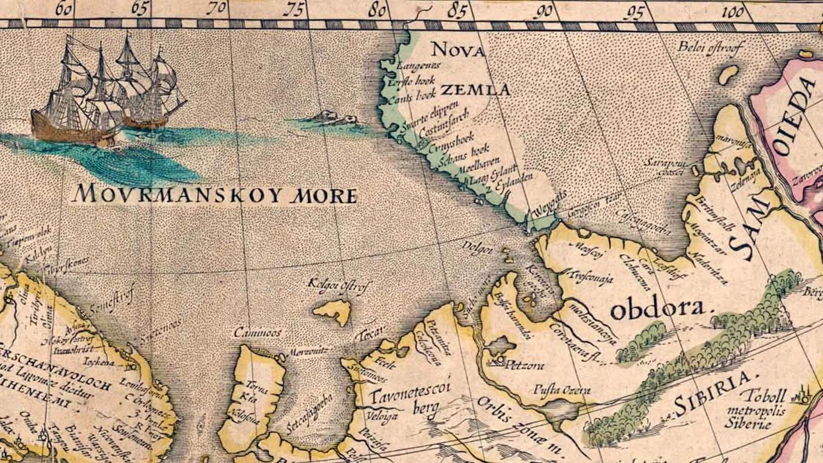 Новая Земля на карте России из атласа голландского картографа Яна Блау, 1645 год