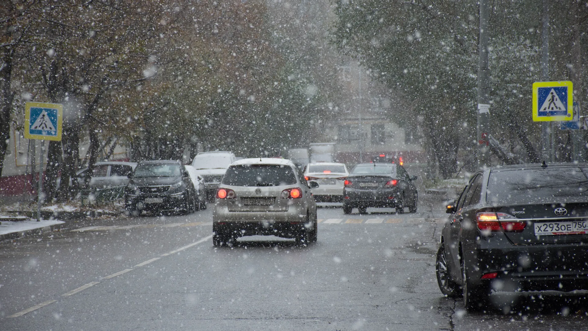 Осенний снегопад в Москве и Подмосковье