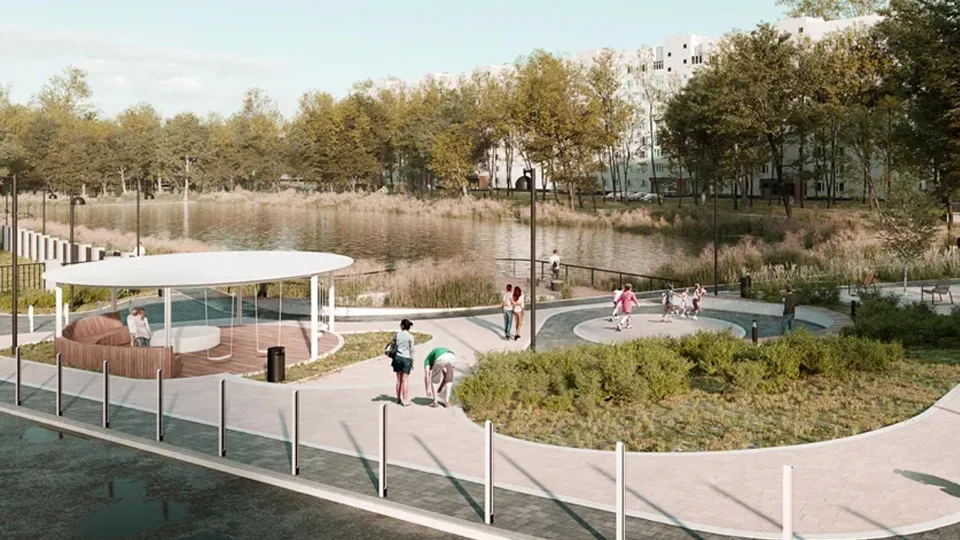 Жители Подмосковья проголосовали за преображение пруда в микрорайоне Силикат в Котельниках, популярного места семейного досуга и рыбалки. Фото: проектное решение